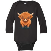 Cute Highland Cattle Cow Funny Highland Cow Baby Long Sleeve Bodysuit