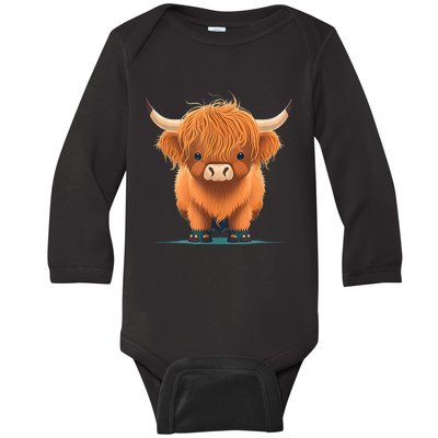 Cute Highland Cattle Cow Funny Highland Cow Baby Long Sleeve Bodysuit