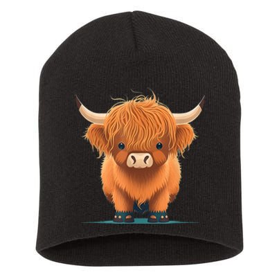 Cute Highland Cattle Cow Funny Highland Cow Short Acrylic Beanie