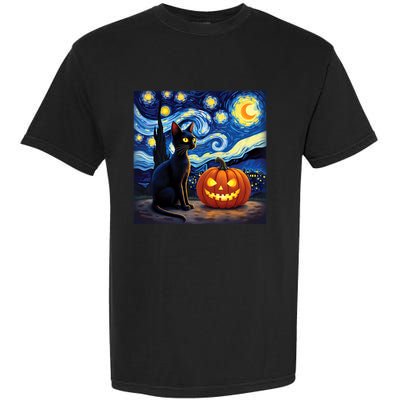 Cat Halloween Cat Lovers Starry Night Cat Van Gogh Garment-Dyed Heavyweight T-Shirt