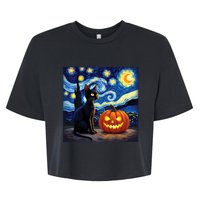 Cat Halloween Cat Lovers Starry Night Cat Van Gogh Bella+Canvas Jersey Crop Tee