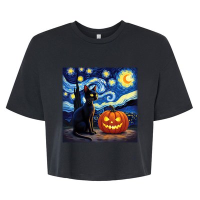 Cat Halloween Cat Lovers Starry Night Cat Van Gogh Bella+Canvas Jersey Crop Tee