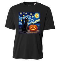 Cat Halloween Cat Lovers Starry Night Cat Van Gogh Cooling Performance Crew T-Shirt