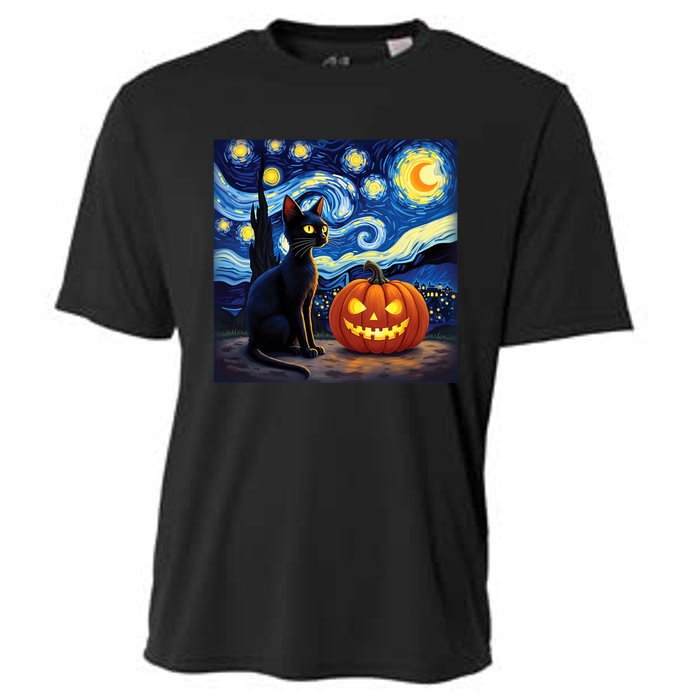 Cat Halloween Cat Lovers Starry Night Cat Van Gogh Cooling Performance Crew T-Shirt