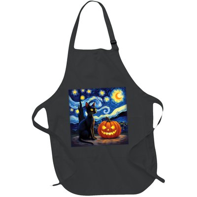 Cat Halloween Cat Lovers Starry Night Cat Van Gogh Full-Length Apron With Pockets