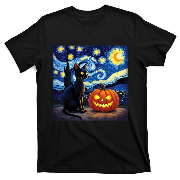 Cat Halloween Cat Lovers Starry Night Cat Van Gogh T-Shirt