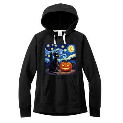 Cat Halloween Cat Lovers Starry Night Cat Van Gogh Women's Fleece Hoodie