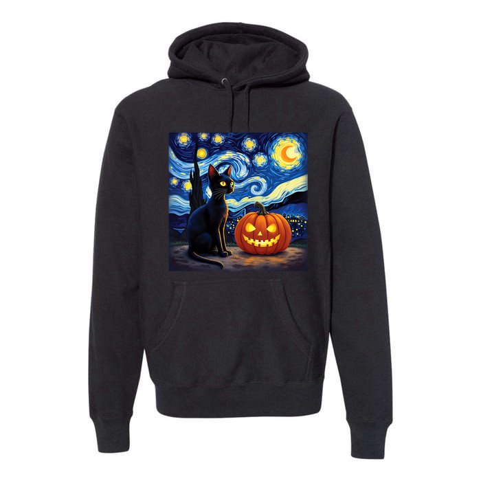 Cat Halloween Cat Lovers Starry Night Cat Van Gogh Premium Hoodie