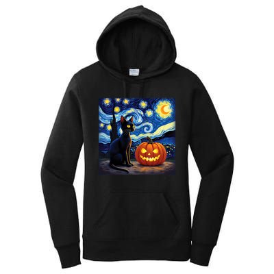 Cat Halloween Cat Lovers Starry Night Cat Van Gogh Women's Pullover Hoodie