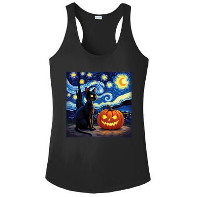 Cat Halloween Cat Lovers Starry Night Cat Van Gogh Ladies PosiCharge Competitor Racerback Tank