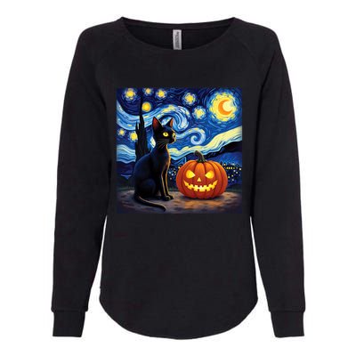 Cat Halloween Cat Lovers Starry Night Cat Van Gogh Womens California Wash Sweatshirt