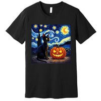 Cat Halloween Cat Lovers Starry Night Cat Van Gogh Premium T-Shirt