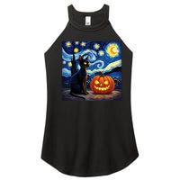 Cat Halloween Cat Lovers Starry Night Cat Van Gogh Women’s Perfect Tri Rocker Tank