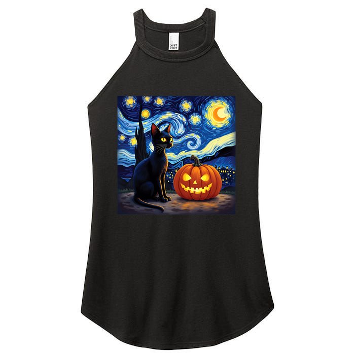 Cat Halloween Cat Lovers Starry Night Cat Van Gogh Women’s Perfect Tri Rocker Tank