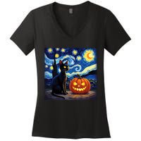 Cat Halloween Cat Lovers Starry Night Cat Van Gogh Women's V-Neck T-Shirt