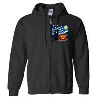 Cat Halloween Cat Lovers Starry Night Cat Van Gogh Full Zip Hoodie