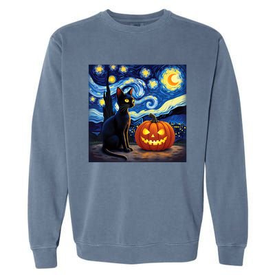 Cat Halloween Cat Lovers Starry Night Cat Van Gogh Garment-Dyed Sweatshirt