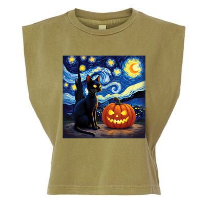 Cat Halloween Cat Lovers Starry Night Cat Van Gogh Garment-Dyed Women's Muscle Tee