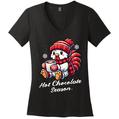 Chicken Hot Choco Funny Scarf Merry Christmas Mom Dad Women's V-Neck T-Shirt