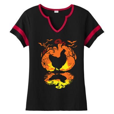 Chicken Halloween Costume Pumpkin Chicken Lovers Fall Season Ladies Halftime Notch Neck Tee