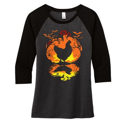 Chicken Halloween Costume Pumpkin Chicken Lovers Fall Season Women's Tri-Blend 3/4-Sleeve Raglan Shirt