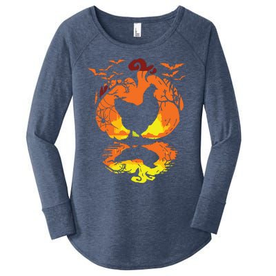 Chicken Halloween Costume Pumpkin Chicken Lovers Fall Season Women's Perfect Tri Tunic Long Sleeve Shirt