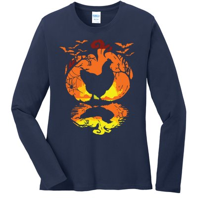 Chicken Halloween Costume Pumpkin Chicken Lovers Fall Season Ladies Long Sleeve Shirt