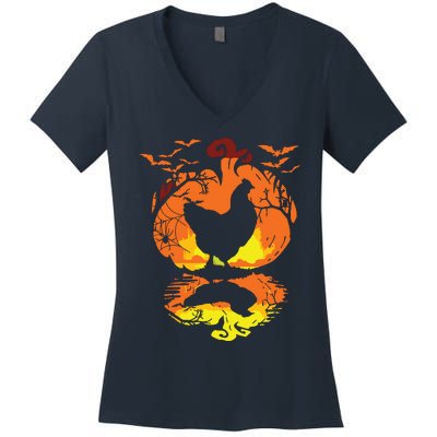 Chicken Halloween Costume Pumpkin Chicken Lovers Fall Season Women's V-Neck T-Shirt