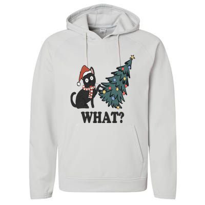 Cute Holiday Christmas Xmas Cat Cats Funny Tree Lights Performance Fleece Hoodie