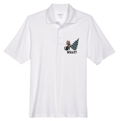 Cute Holiday Christmas Xmas Cat Cats Funny Tree Lights Men's Origin Performance Pique Polo