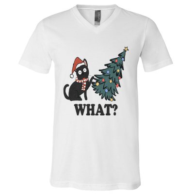 Cute Holiday Christmas Xmas Cat Cats Funny Tree Lights V-Neck T-Shirt