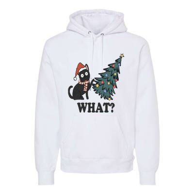 Cute Holiday Christmas Xmas Cat Cats Funny Tree Lights Premium Hoodie