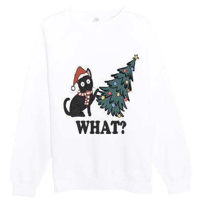 Cute Holiday Christmas Xmas Cat Cats Funny Tree Lights Premium Crewneck Sweatshirt