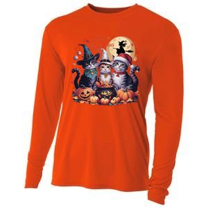 Cat Halloween Christmas Happy Hallothanksmas Thanksgiving Gift Cooling Performance Long Sleeve Crew