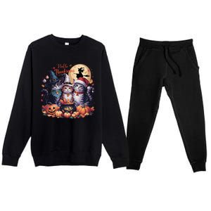 Cat Halloween Christmas Happy Hallothanksmas Thanksgiving Gift Premium Crewneck Sweatsuit Set