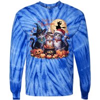 Cat Halloween Christmas Happy Hallothanksmas Thanksgiving Gift Tie-Dye Long Sleeve Shirt