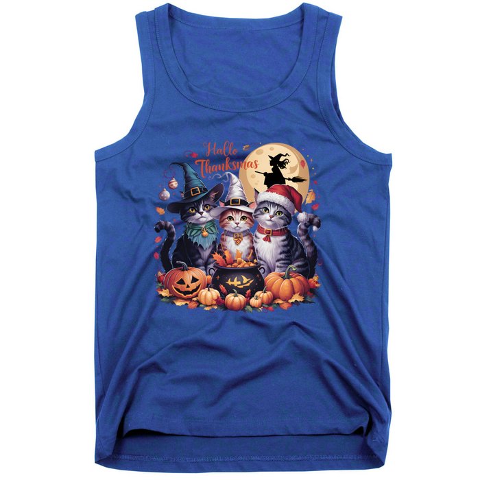 Cat Halloween Christmas Happy Hallothanksmas Thanksgiving Gift Tank Top