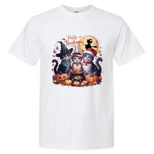 Cat Halloween Christmas Happy Hallothanksmas Thanksgiving Gift Garment-Dyed Heavyweight T-Shirt