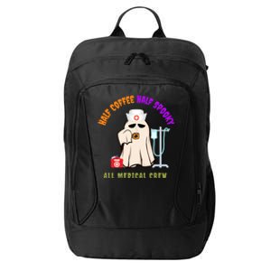 Cute Half Coffee Half Spooky All Medical Crew Halloween Gift City Backpack