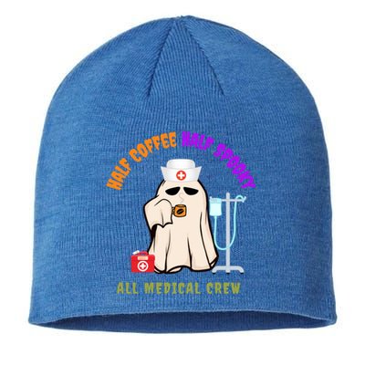 Cute Half Coffee Half Spooky All Medical Crew Halloween Gift Sustainable Beanie