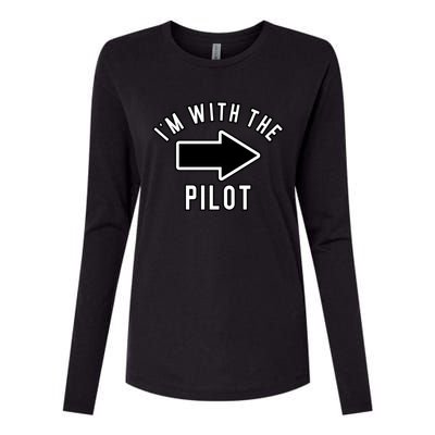 Couples Halloween Costume Gift Im With The Pilot Gift Womens Cotton Relaxed Long Sleeve T-Shirt