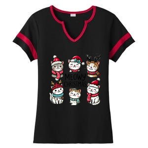 Cute Holiday Cat Lovers Christmas Meowy Christmas Cats Ladies Halftime Notch Neck Tee