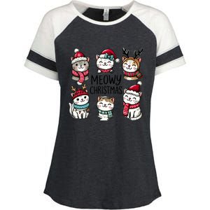 Cute Holiday Cat Lovers Christmas Meowy Christmas Cats Enza Ladies Jersey Colorblock Tee