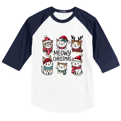 Cute Holiday Cat Lovers Christmas Meowy Christmas Cats Baseball Sleeve Shirt