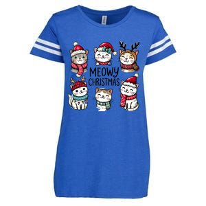 Cute Holiday Cat Lovers Christmas Meowy Christmas Cats Enza Ladies Jersey Football T-Shirt