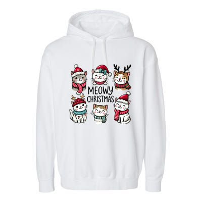 Cute Holiday Cat Lovers Christmas Meowy Christmas Cats Garment-Dyed Fleece Hoodie