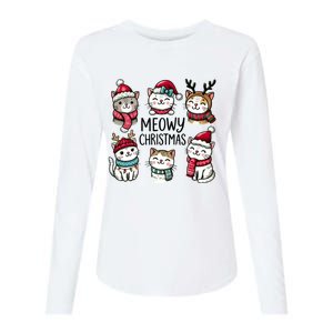 Cute Holiday Cat Lovers Christmas Meowy Christmas Cats Womens Cotton Relaxed Long Sleeve T-Shirt