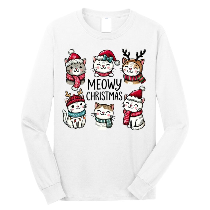 Cute Holiday Cat Lovers Christmas Meowy Christmas Cats Long Sleeve Shirt