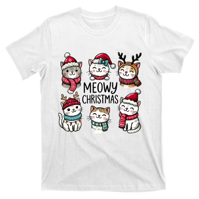 Cute Holiday Cat Lovers Christmas Meowy Christmas Cats T-Shirt