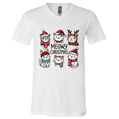 Cute Holiday Cat Lovers Christmas Meowy Christmas Cats V-Neck T-Shirt